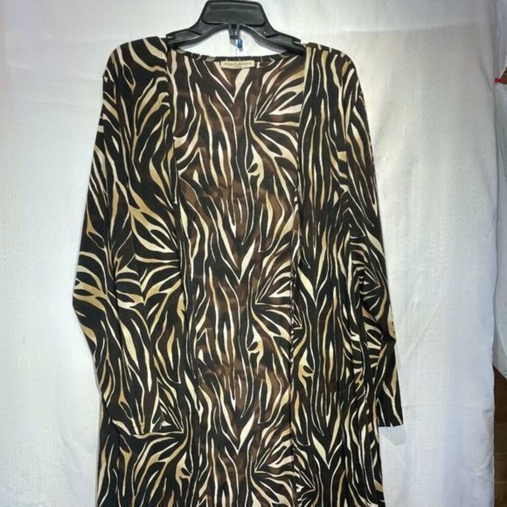 Susan Lawrence Womens Long Animal Print Slinky Open Cardigan Size Large